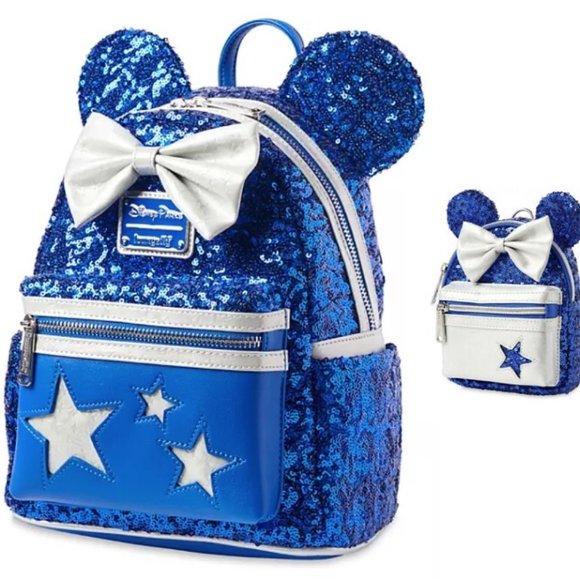 Disney Loungefly Sequin Wishes Come True Blue Backpack and Wristlet Set NWT main image 4